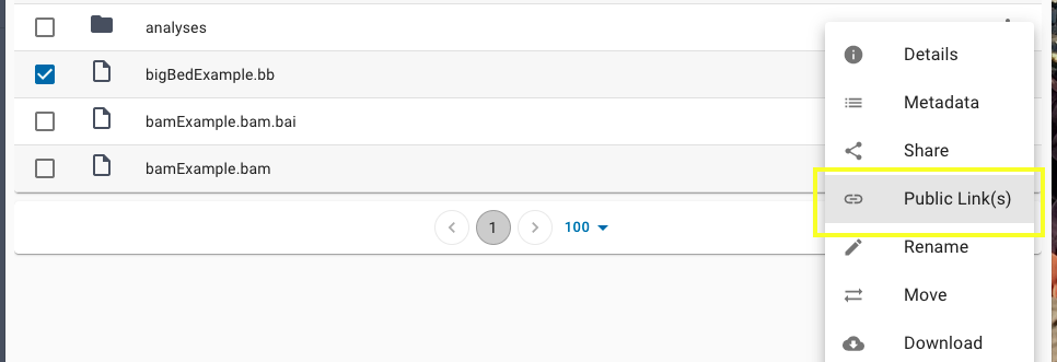 CyVerse dialog for creating a public shareable link to a data file